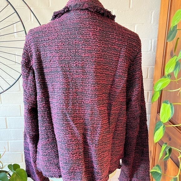 LAUNDRY by Shelli Segal boucle fringe trim open front crop blazer sz XL gorpcore - Picture 5 of 11